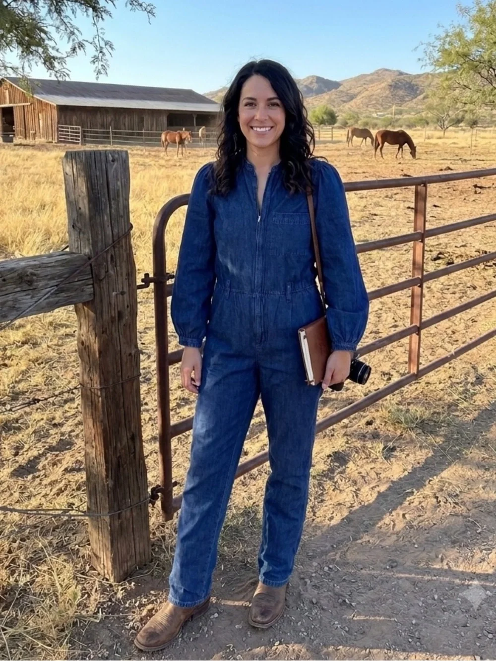 J. Crew Puff Sleeve Denim Long-Sleeve Jumpsuit